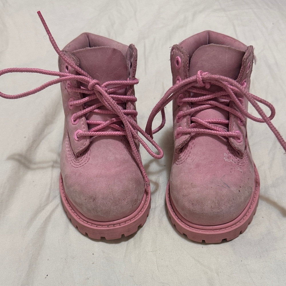 Pink Timberland Hiking Leather Boots size Toddler 6 Primaloft Waterproof 22.5 EU